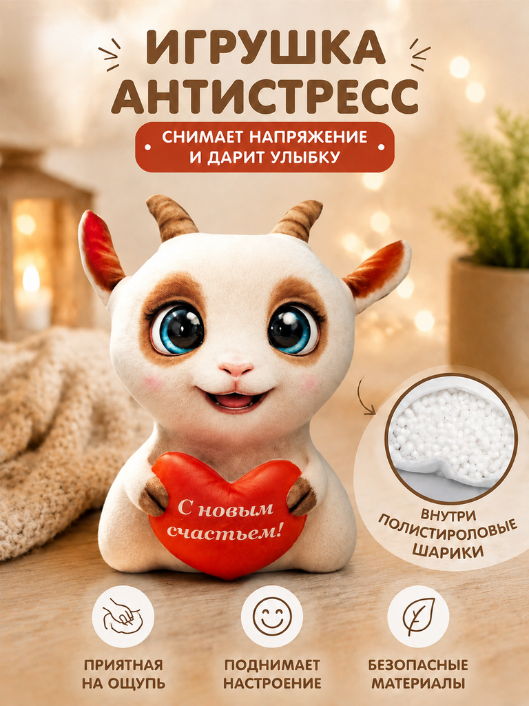 Мягкая игрушка Штучки к которым тянутся ручки коза - фото 3