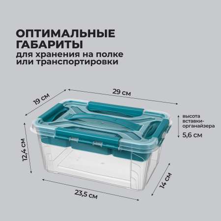 Ящик для хранения Econova универсальный с замками и ручкой Grand Box 4,2л голубой