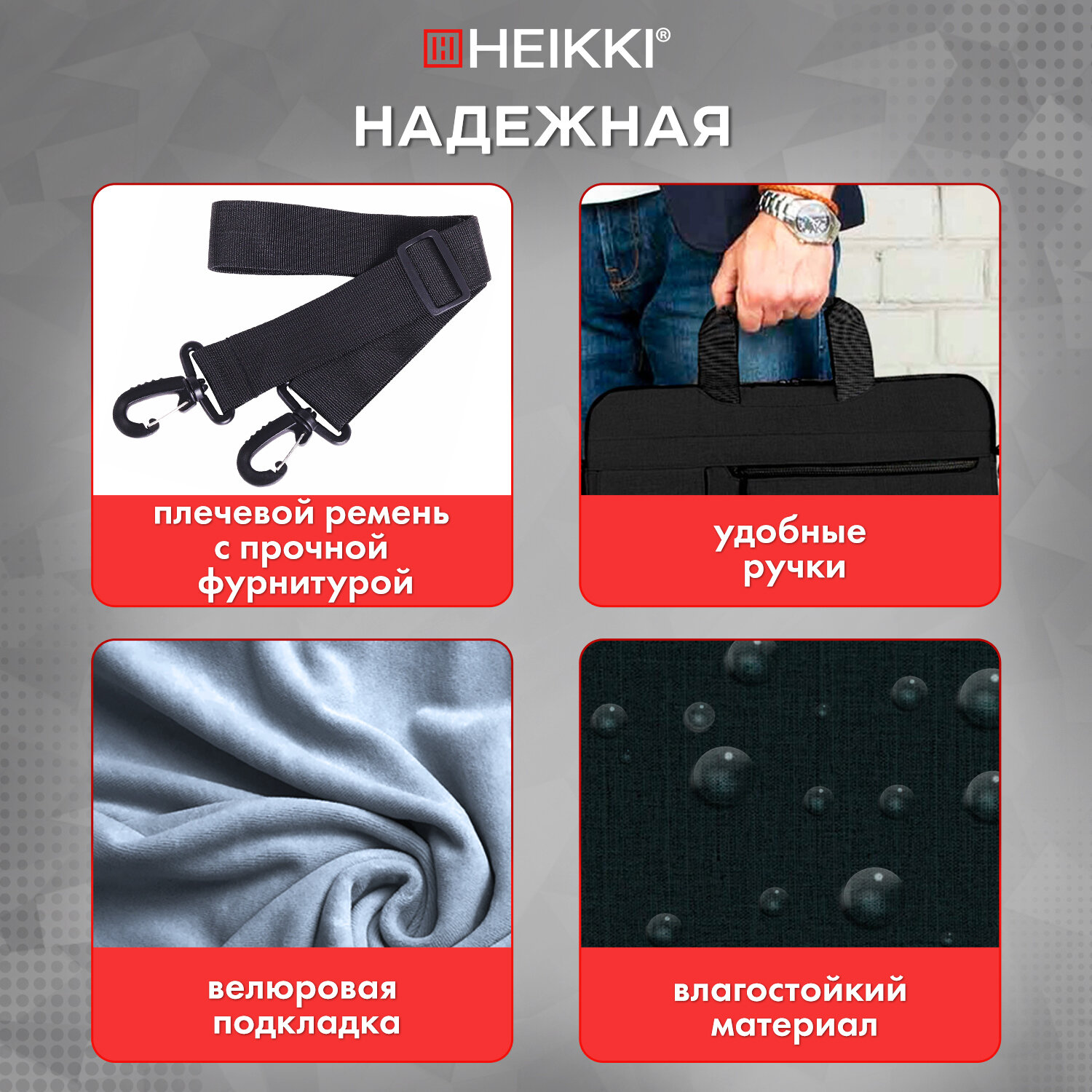 Сумка для ноутбука HEIKKI 13-14 дюймов портфель для документов через плечо - фото 3