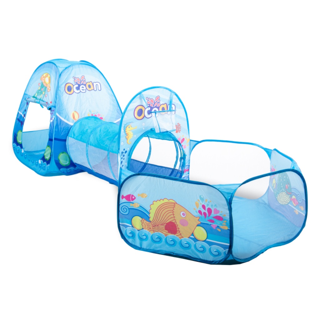 Детская игровая палатка Solmax 3 в 1 домик/туннель/бассейн 297х120х95 см голубой - фото 9