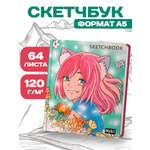 Скетчбук Проф-Пресс большой Аниме Девочка в цветах А4 64 лист. 1 шт.