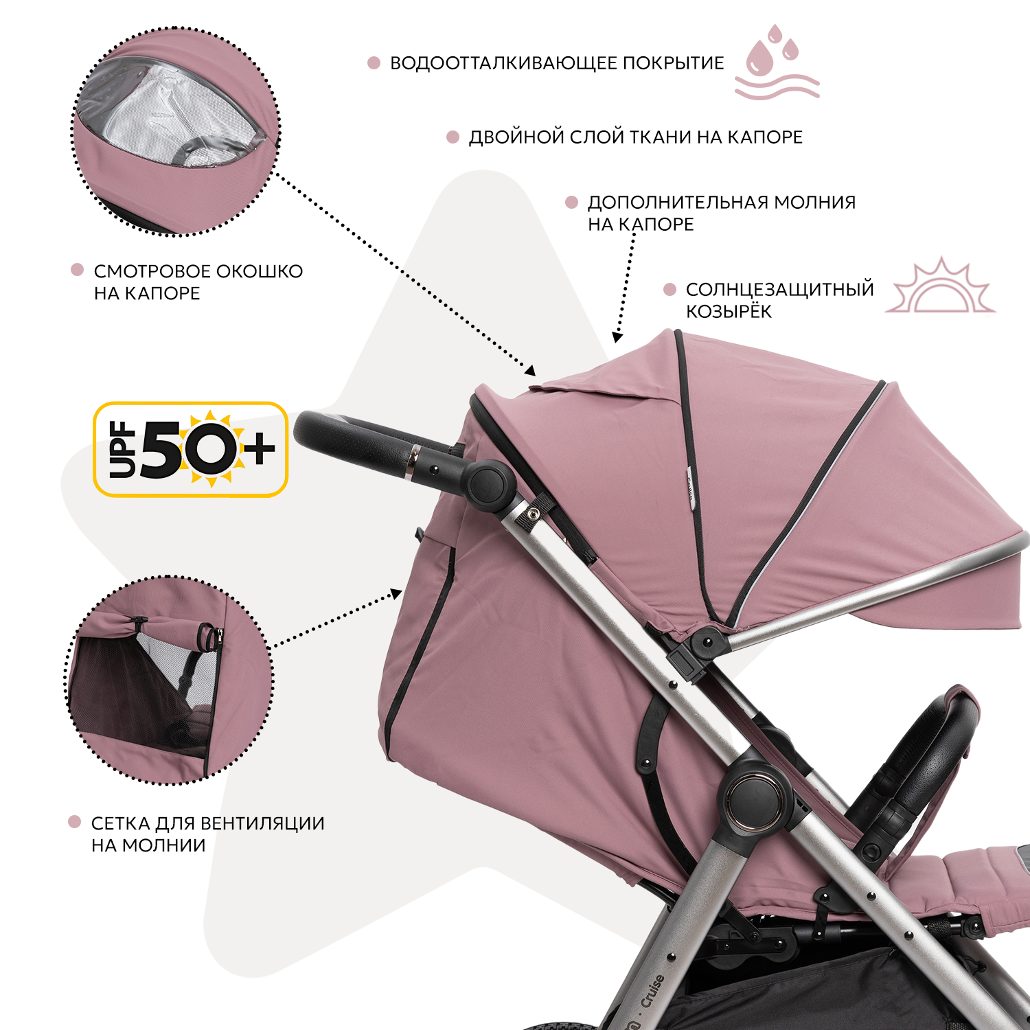 Коляска прогулочная BabyGo Cruise New розовый - фото 4