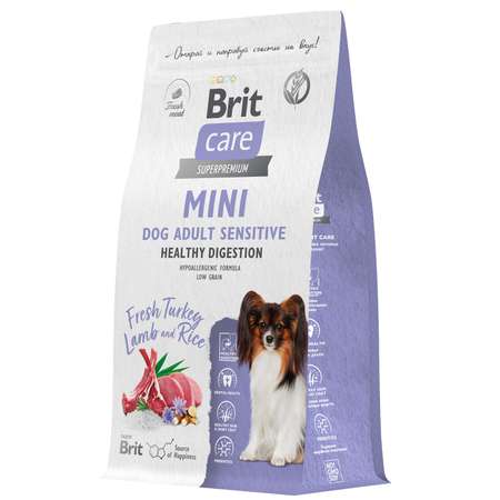 Корм для собак взрослых мини пород Brit Care Mini 1.5кг с индейкой и ягненком Adult Sensitive Healthy Digestion
