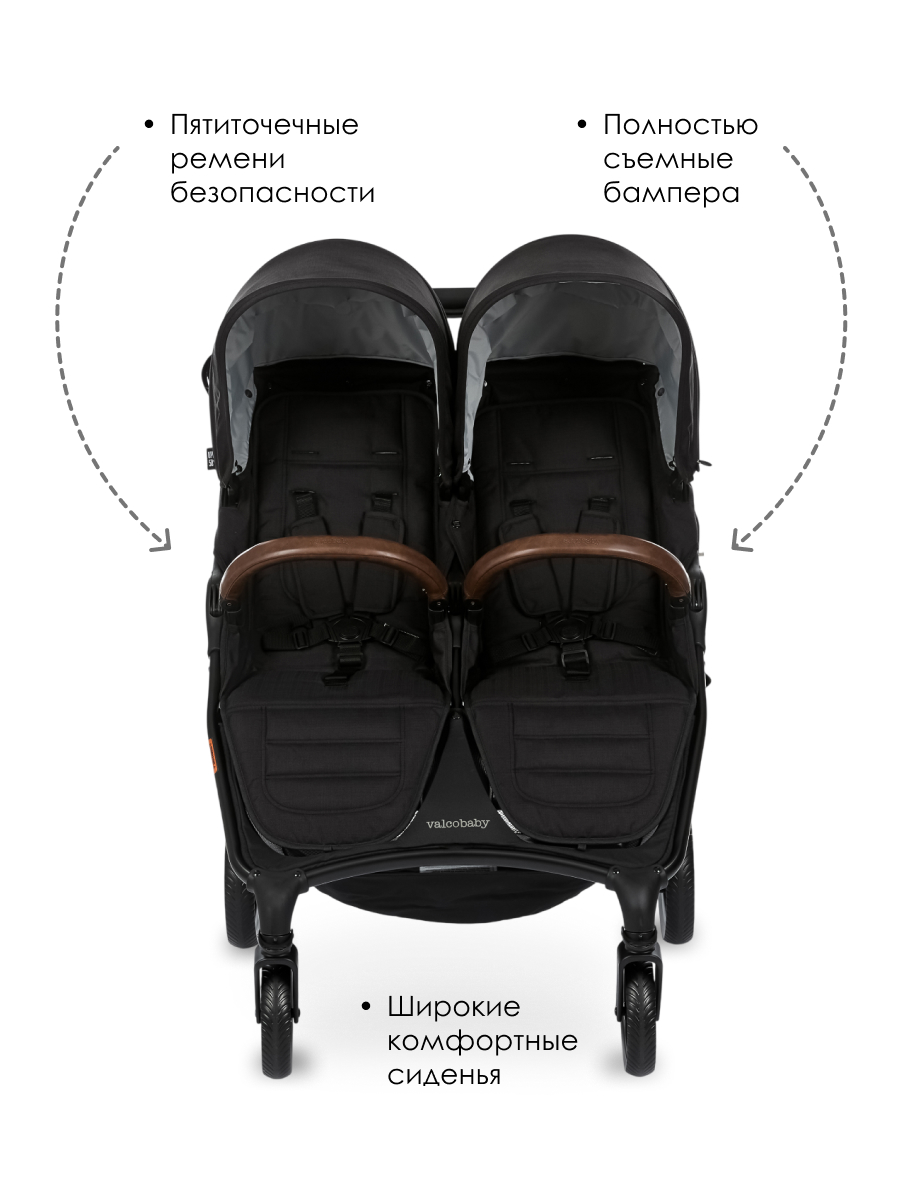 Коляска прогулочная для двойни Valco baby Snap Duo Trend / Night черный - фото 3
