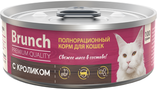 Корм полнорационный Brunch для кошек влажный Brunch с кроликом 100г - фото 1