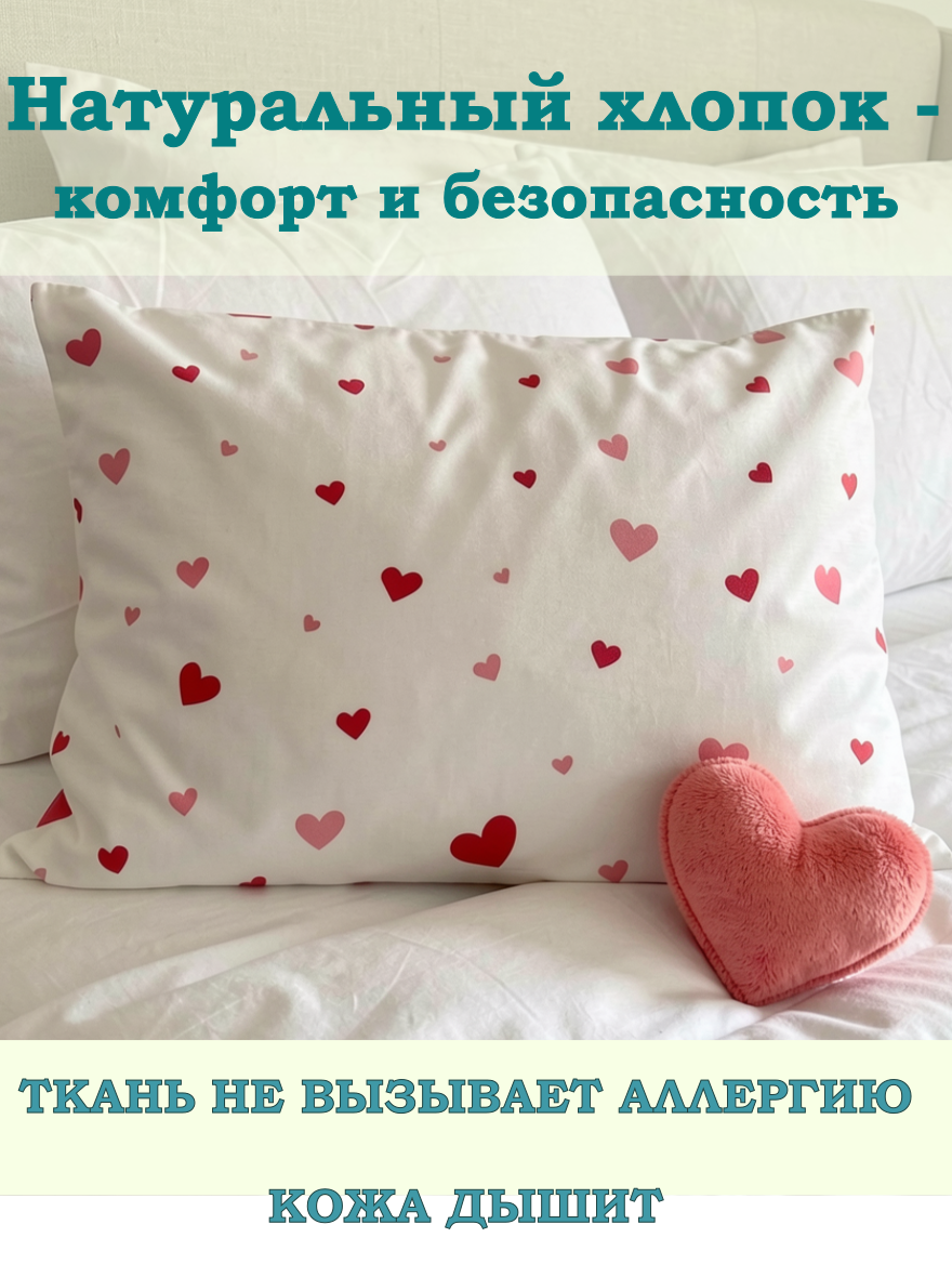 Наволочка ЗАСЫПАЙКА рисунок сердечки 50 x 70 см 1 шт. - фото 3