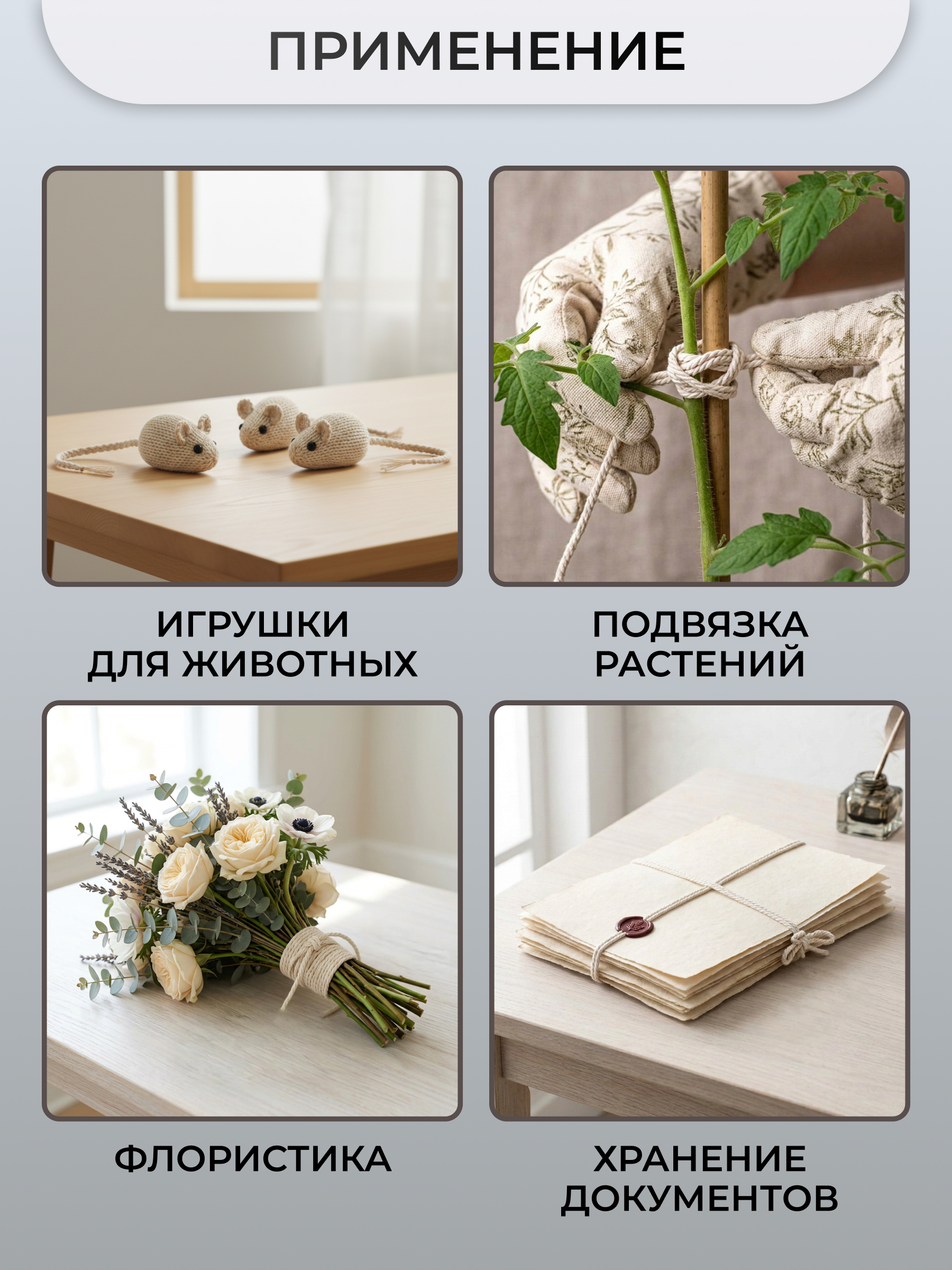 Шпагат хлопковый Айрис для рукоделия упаковки творчества 3 мм 50 м суровый - фото 3