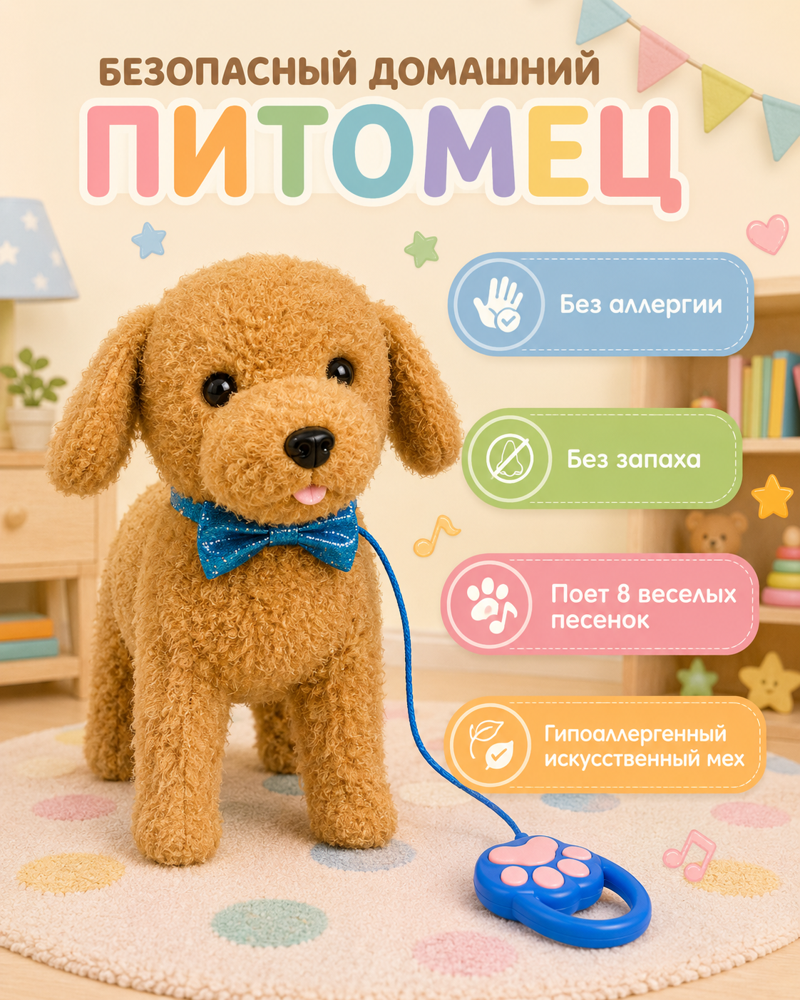Мягкая игрушка BalaToys Мой Питомец На поводке - фото 4