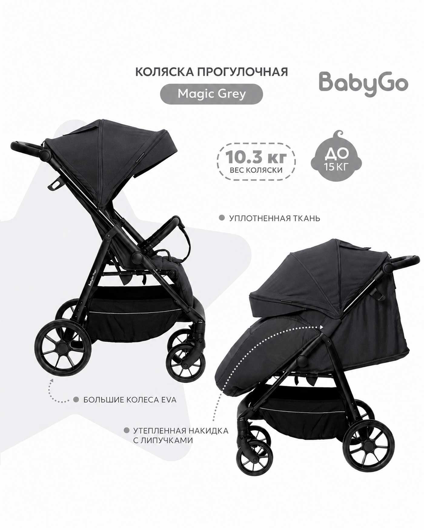 Коляска прогулочная BabyGo Magic New серый - фото 3