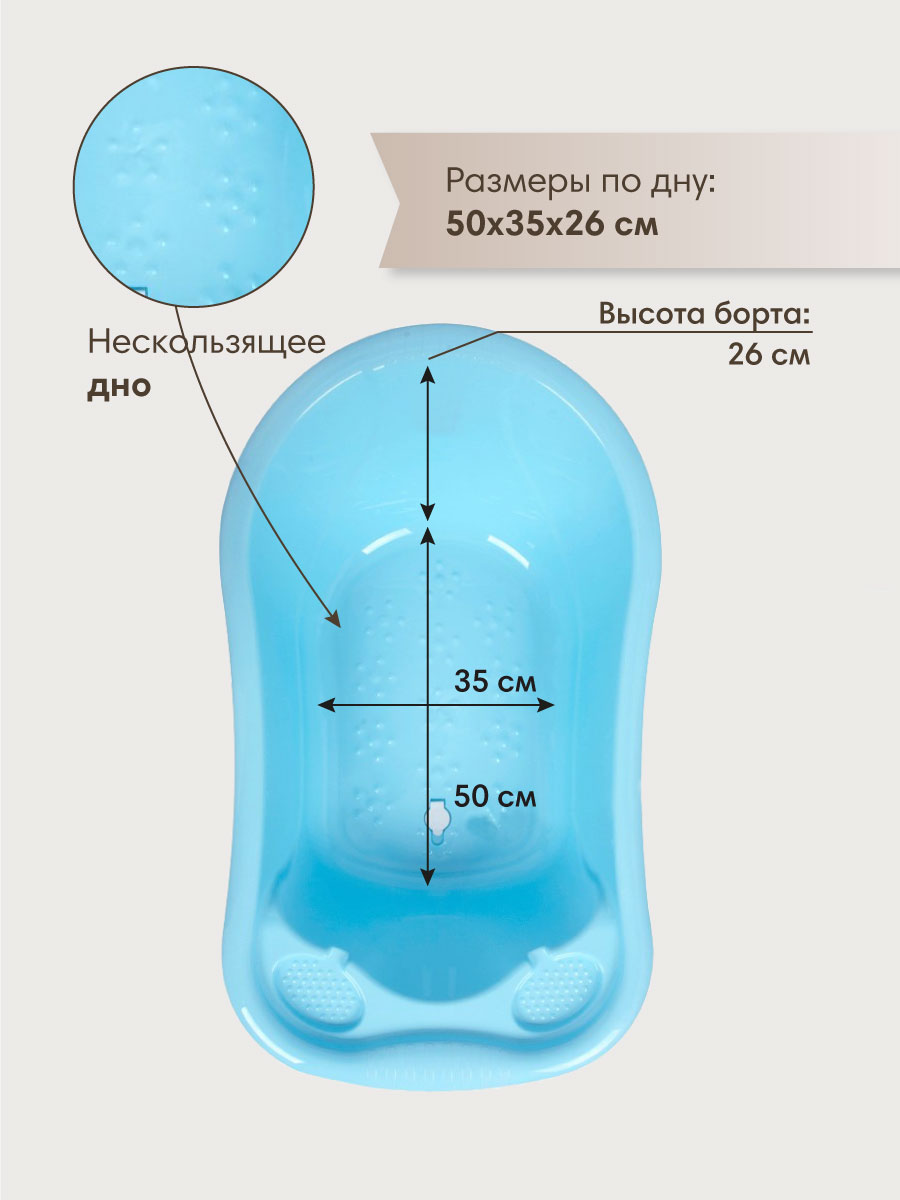 Ванночка OLANT BABY со сливом голубой - фото 2