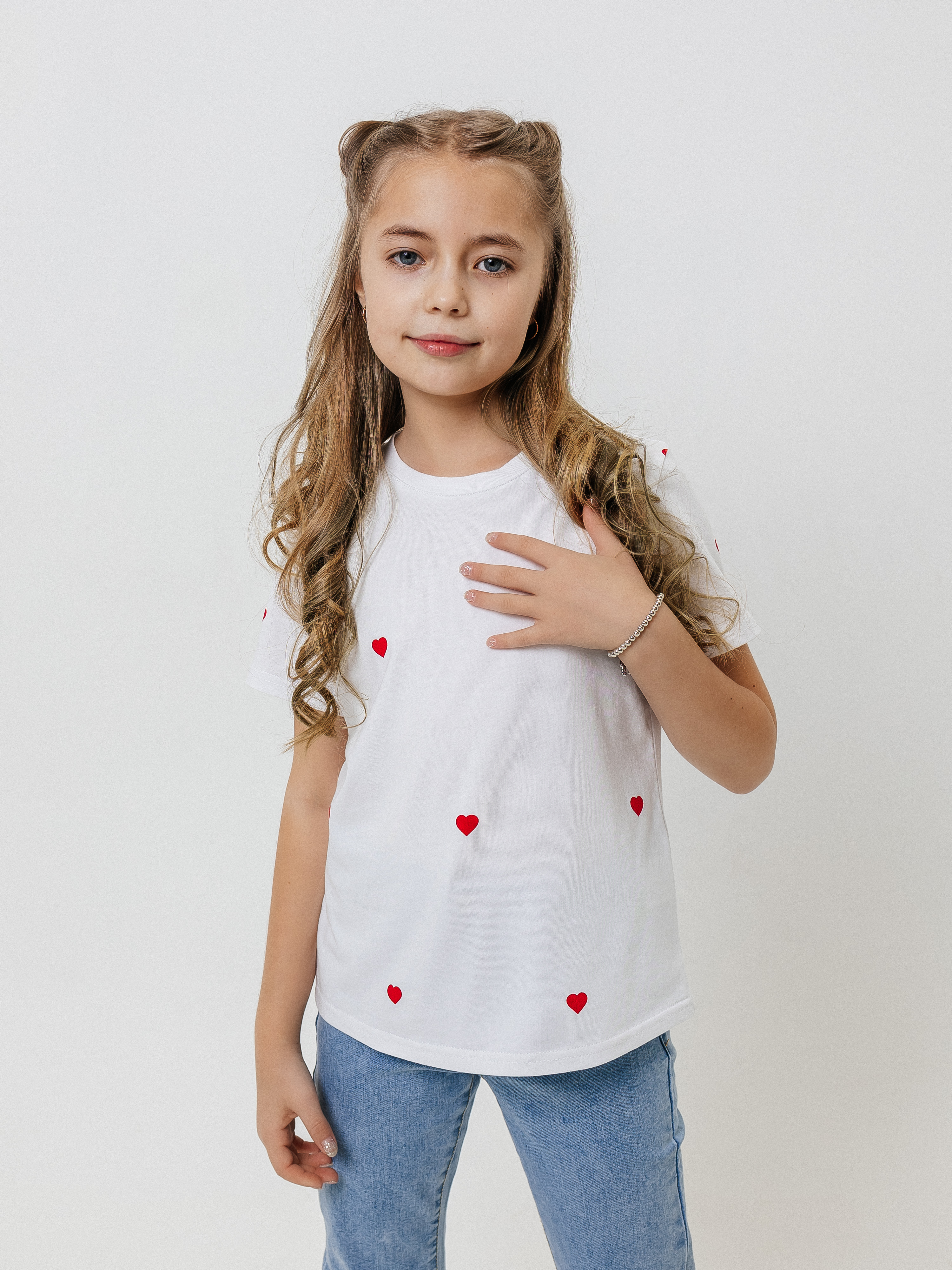 Футболка Селтекс Ю_ФК34 белый/сердечки - фото 1