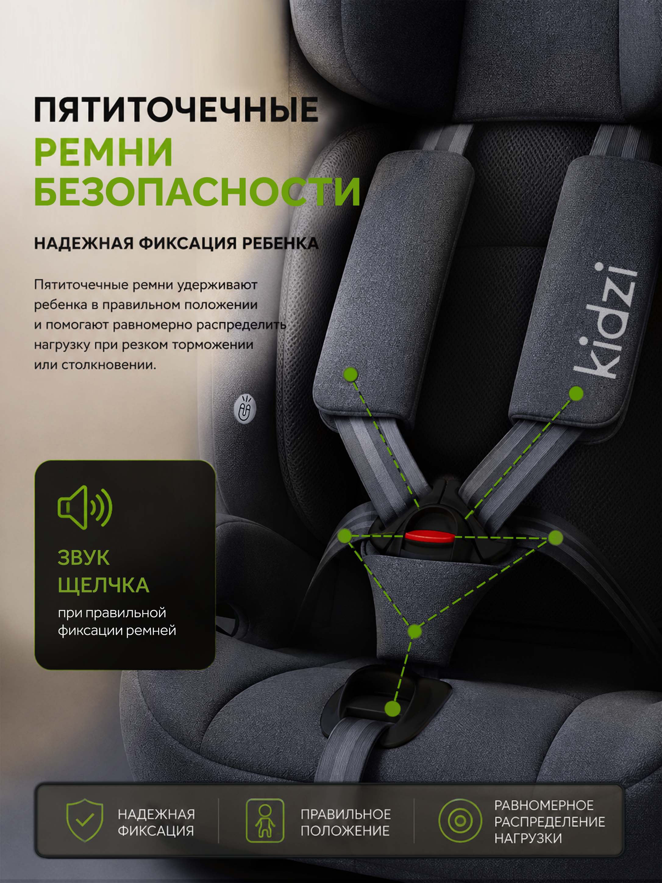Автокресло Kidzi ORIO i-SIZE Isofix 1/2/3 (9-36 кг) серый - фото 4