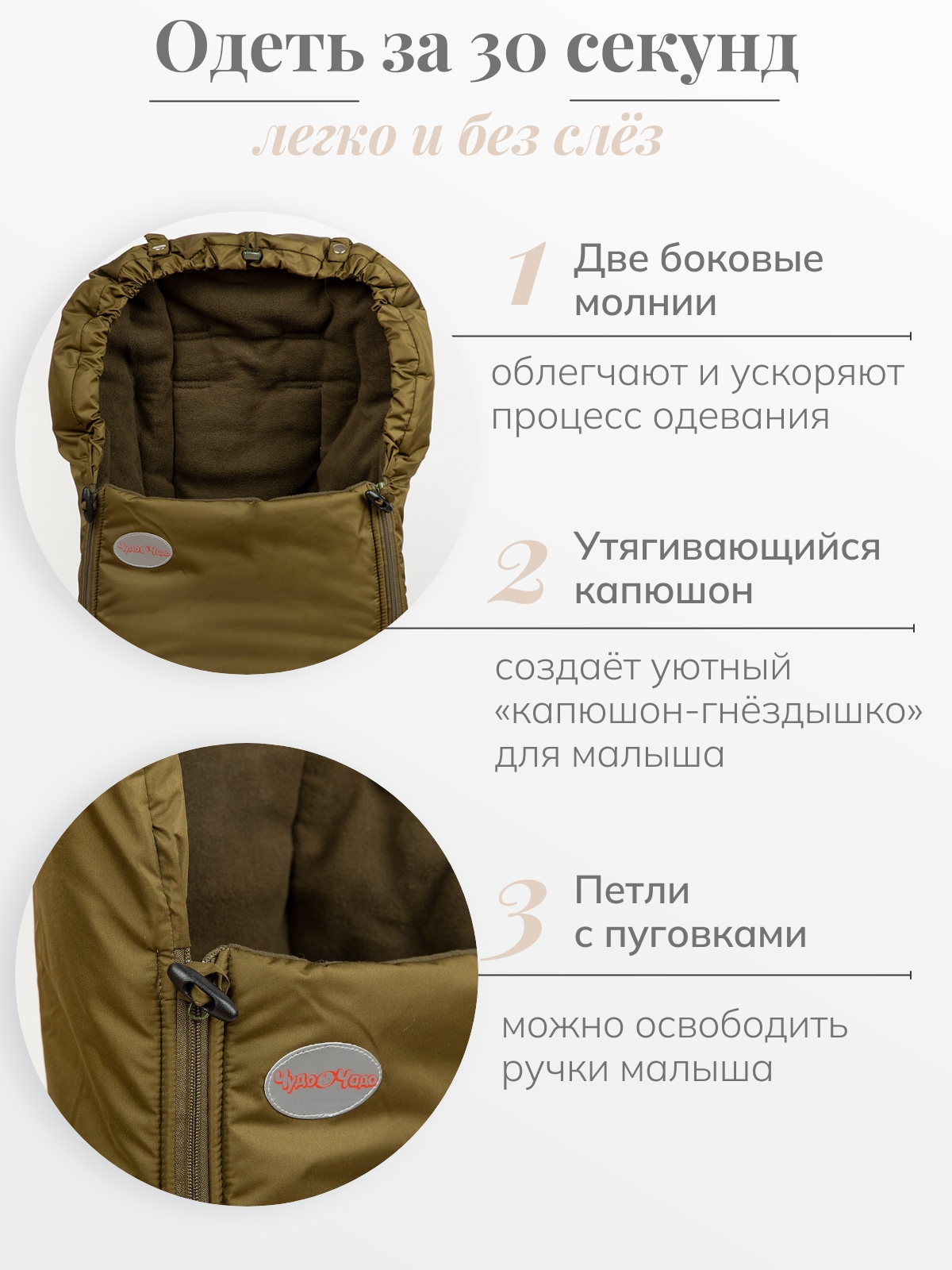 Конверт в коляску Чудо-Чадо Три сезона зеленый - фото 3