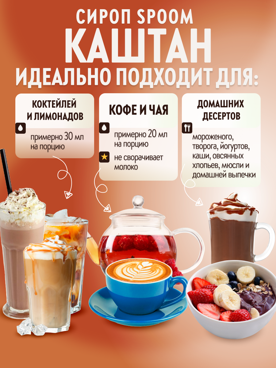 Сироп SPOOM Каштан 1л для кофе коктейлей и десертов - фото 3