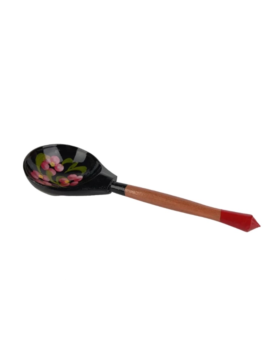 Ложка столовая Хохлома Оптом деревянная музыкальная Красный цветок - 1 шт. - фото 3