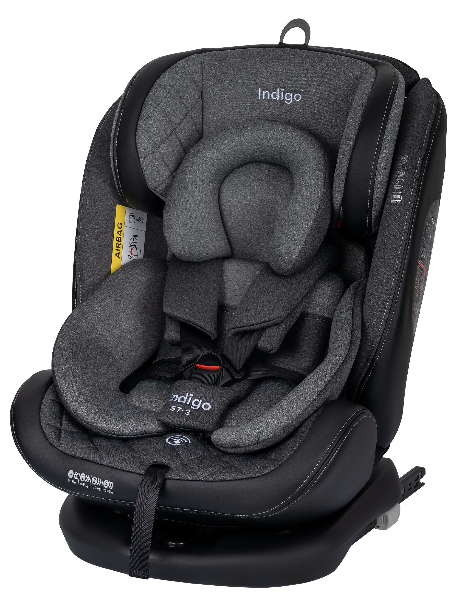 Автокресло Indigo Aero, серый Isofix 0+/1/2/3 (0-36 кг) - фото 11