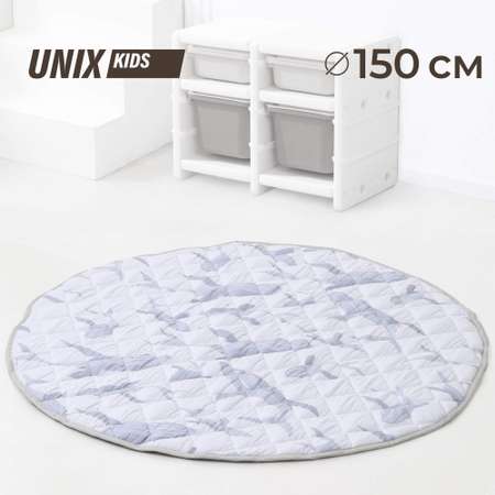 Коврик детский для ползания и игр UNIX Kids Ocean Киты для новорожденных и малышей, мягкий, D 150 см
