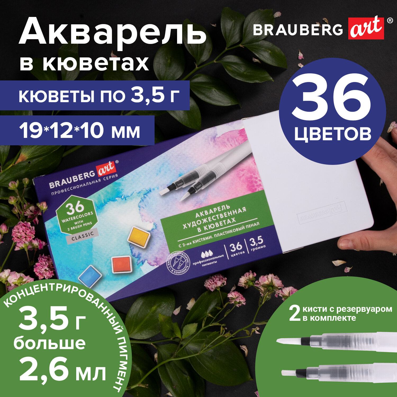 Краски акварель Brauberg 36 цв. - фото 1