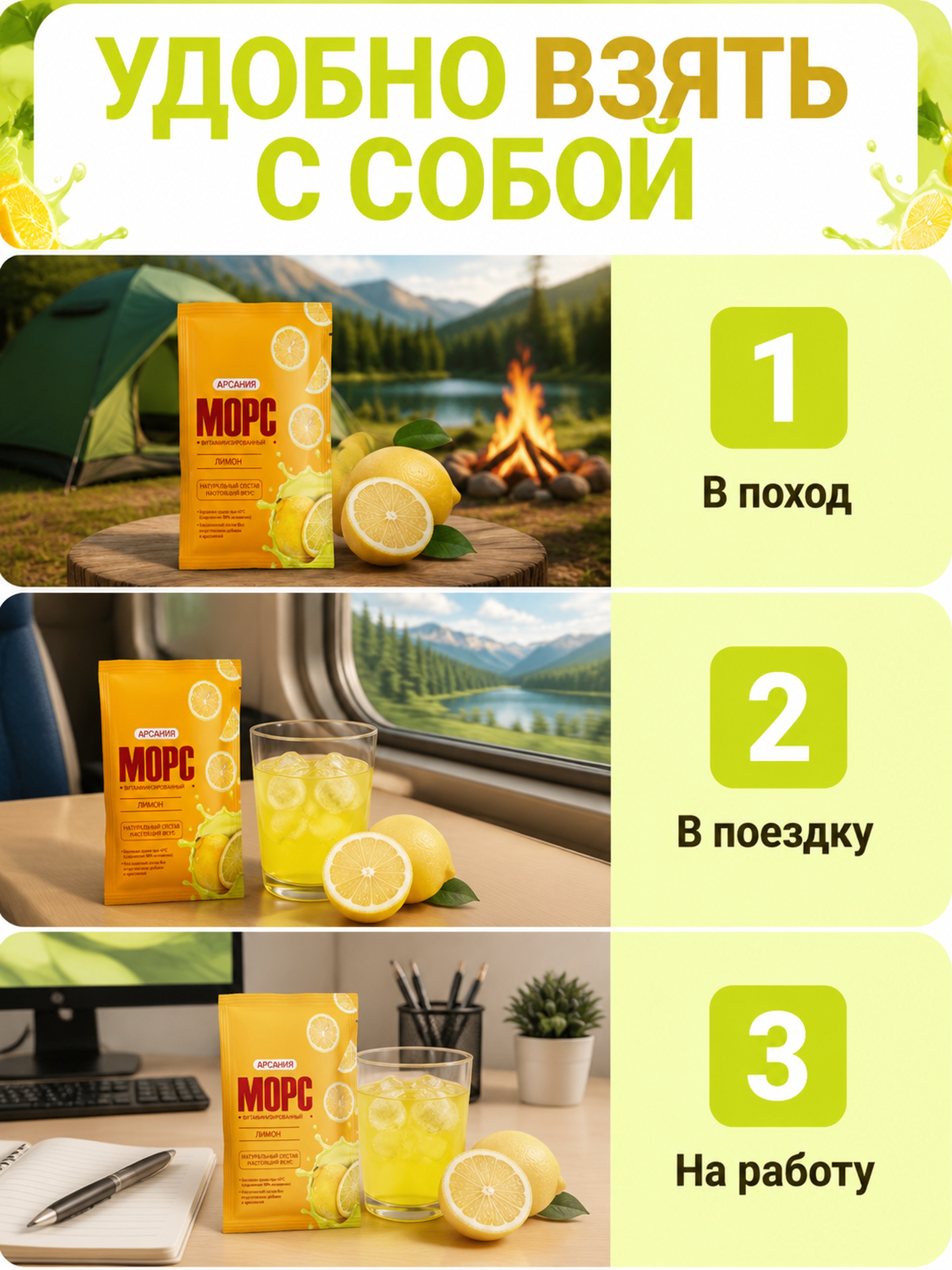 Морс «Лимонный» АРСАНИЯ сухой без варки 10 саше - фото 3