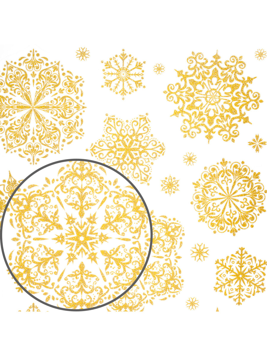 Новогодние наклейки Золотая сказка на окна и стекла многоразовые Снежинки 4 листа 30x38 см - фото 8