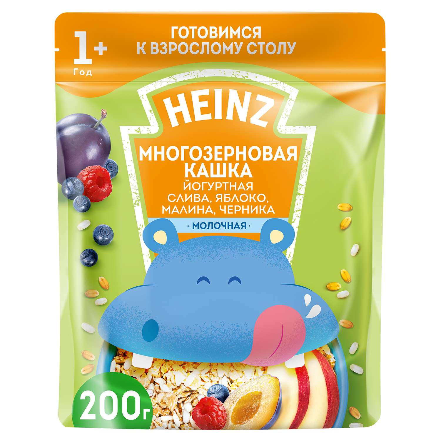 Каша Heinz йогуртовая многозерновая с малиной и черникой 200г с 12месяцев - фото 1