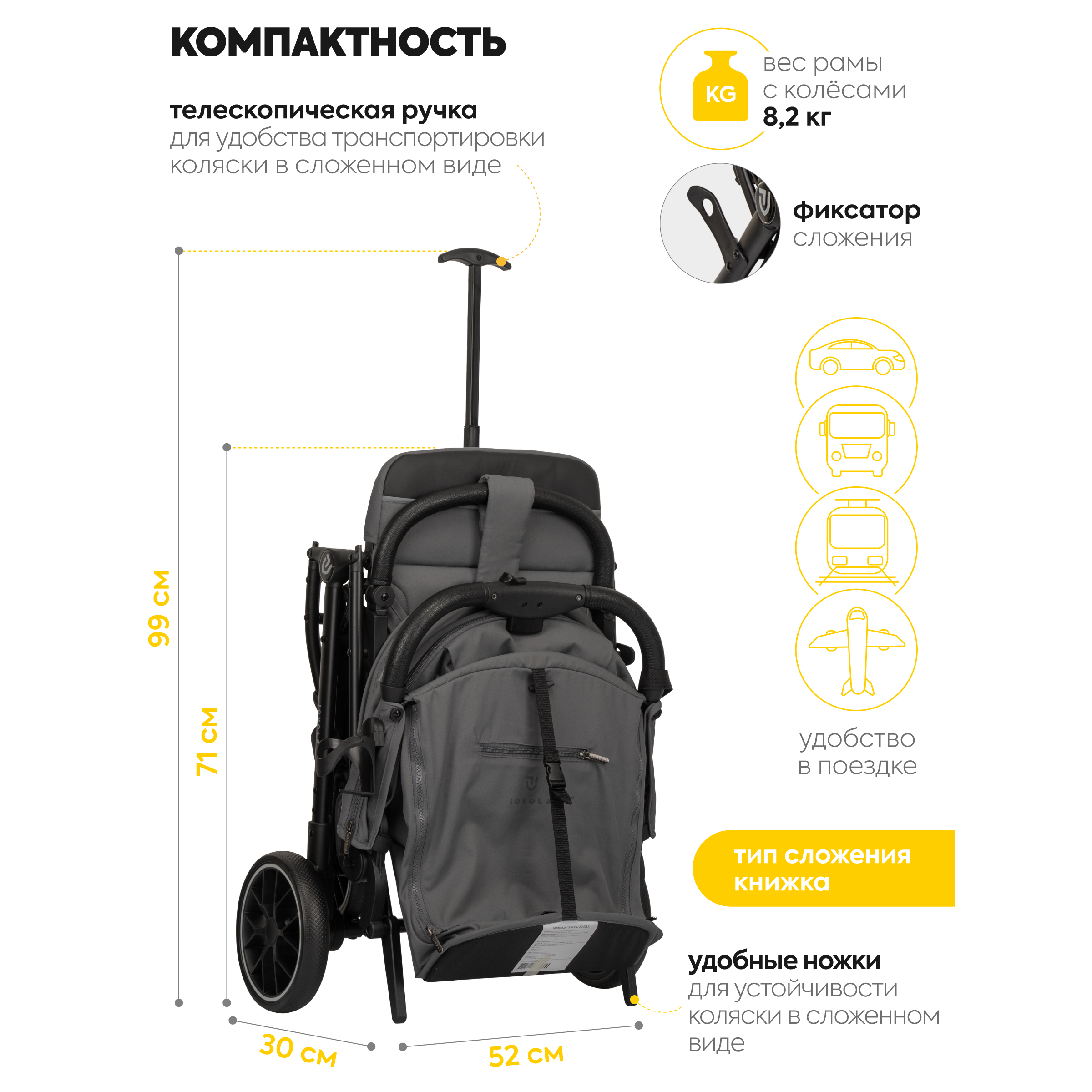 Коляска прогулочная JOVOLA Specter темно-серый - фото 11