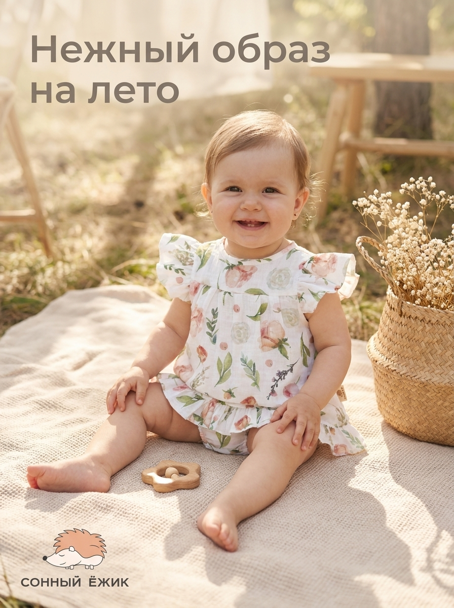 Платье и трусики Сонный ежик Платье_цветы - фото 2