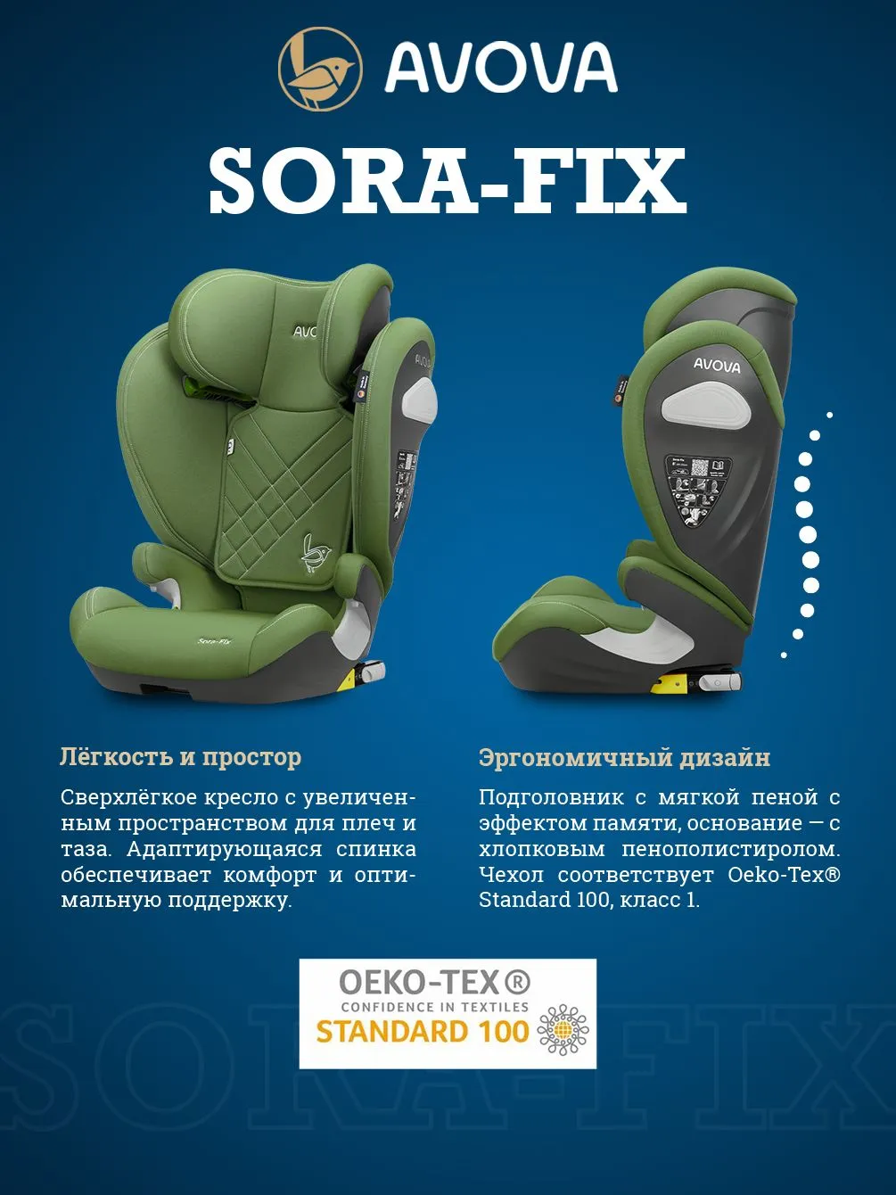 Автокресло Avova Sora-Fix Isofix 2/3 (15-36 кг) зеленый - фото 3