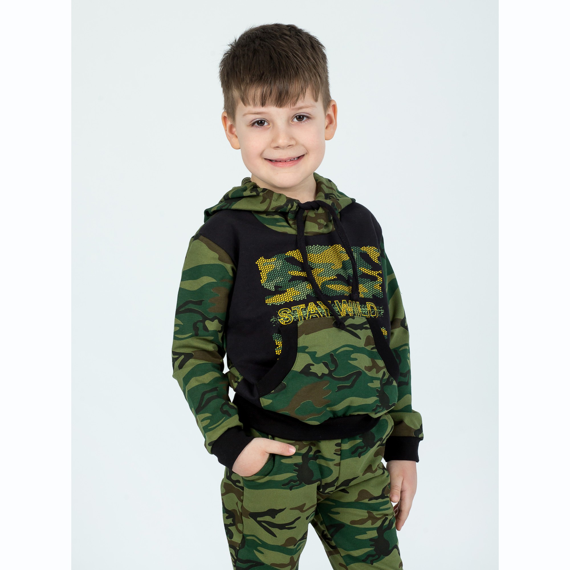 Костюм спортивный KiMMi Baby КБ-1308747 хаки черный милитари - фото 13