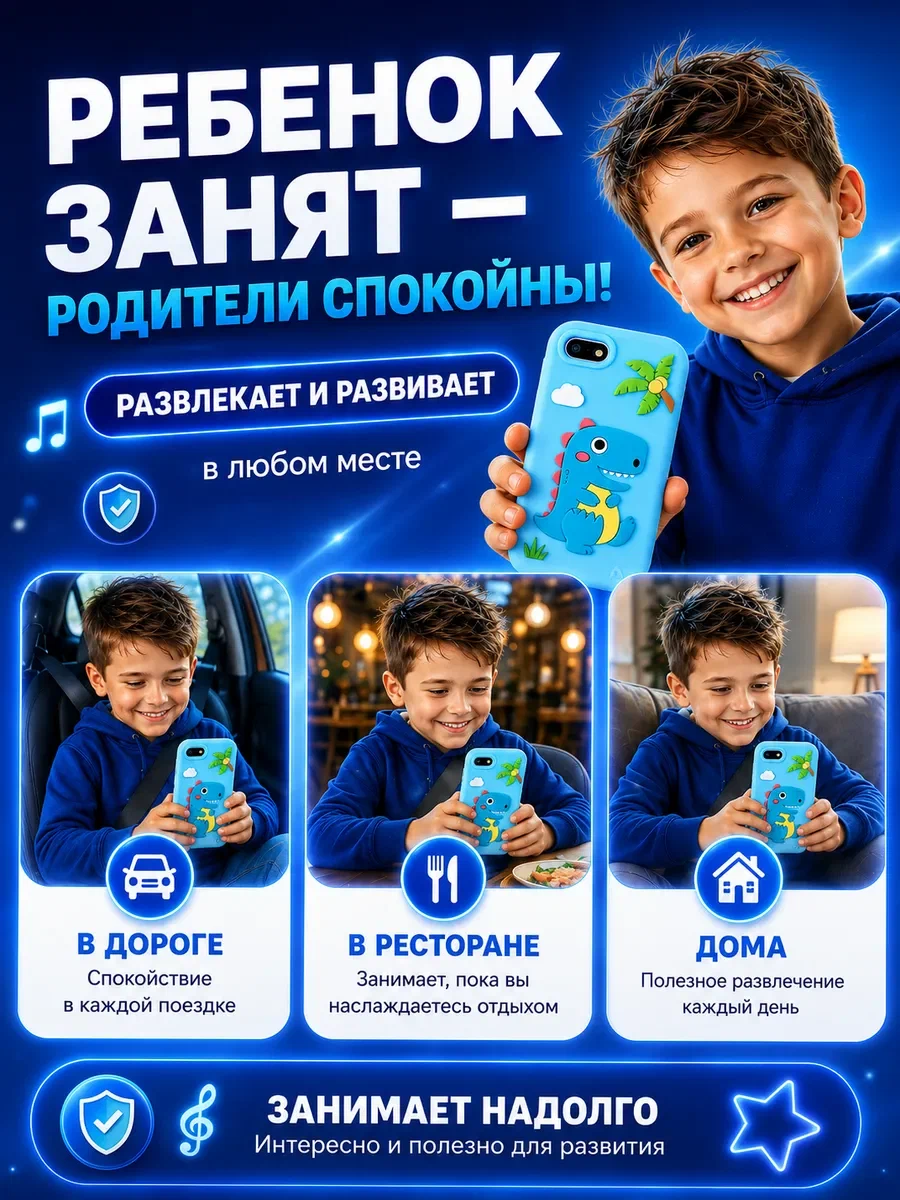 Игрушечный телефон в наборе с наушниками Genzai Динозавр - фото 2