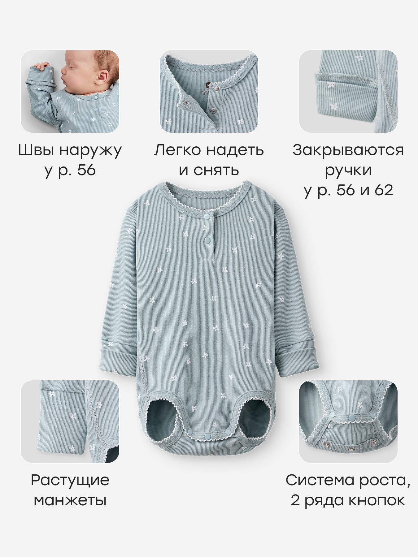 Боди 3 шт Happy Baby 90149-0_white-blue - фото 3