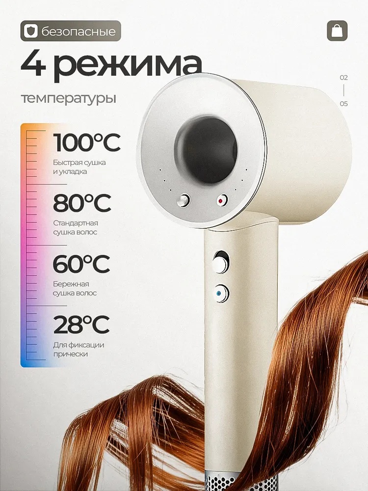 Фен с 5 магнитными насадками CASTLELADY с ионизацией 1600 BT шнур 1,8 метра бежевый - фото 2