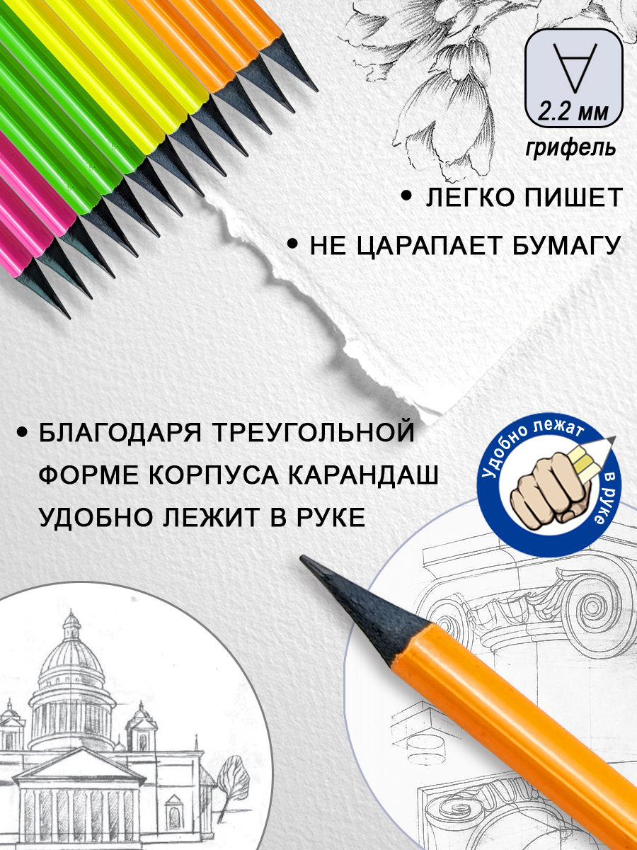 Карандаши чернографитные ACMELIAE 12 шт. - фото 2