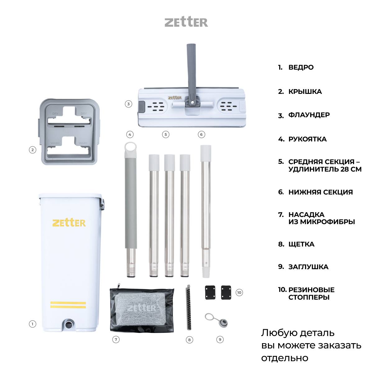Система для уборк Zetter S 6.5 л 1 насадка - фото 7