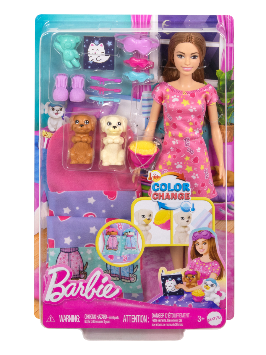 Кукла модельная Barbie Пижамная вечеринка С щенками высота 29 см HXN01 - фото 3
