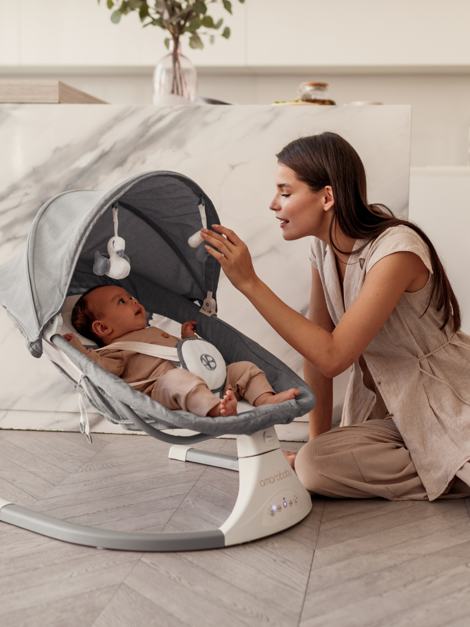 Электрокачели Amarobaby lucky swing серый - фото 19