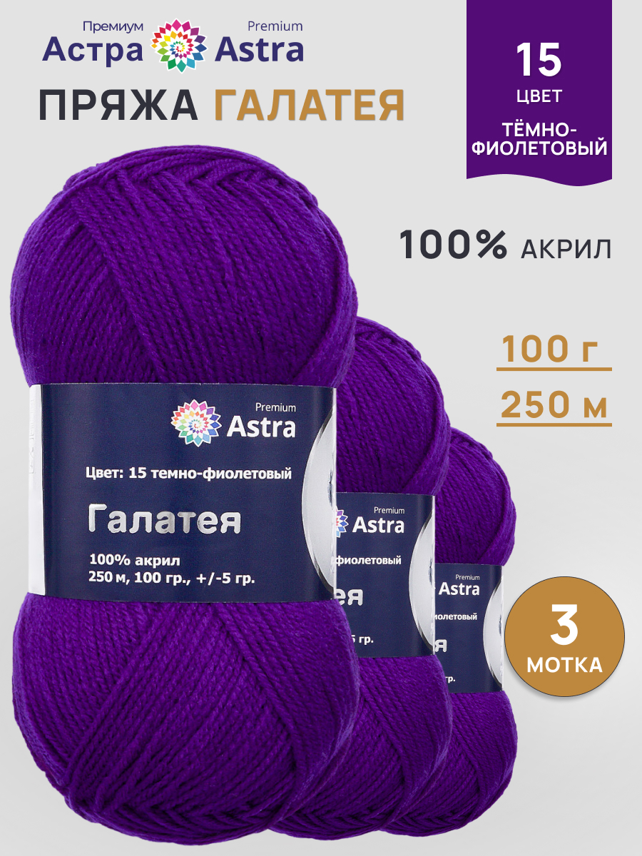 Пряжа Astra Premium Галатея акриловая 100 г 250 м 15 темно-фиолетовый 3 мотка - фото 1