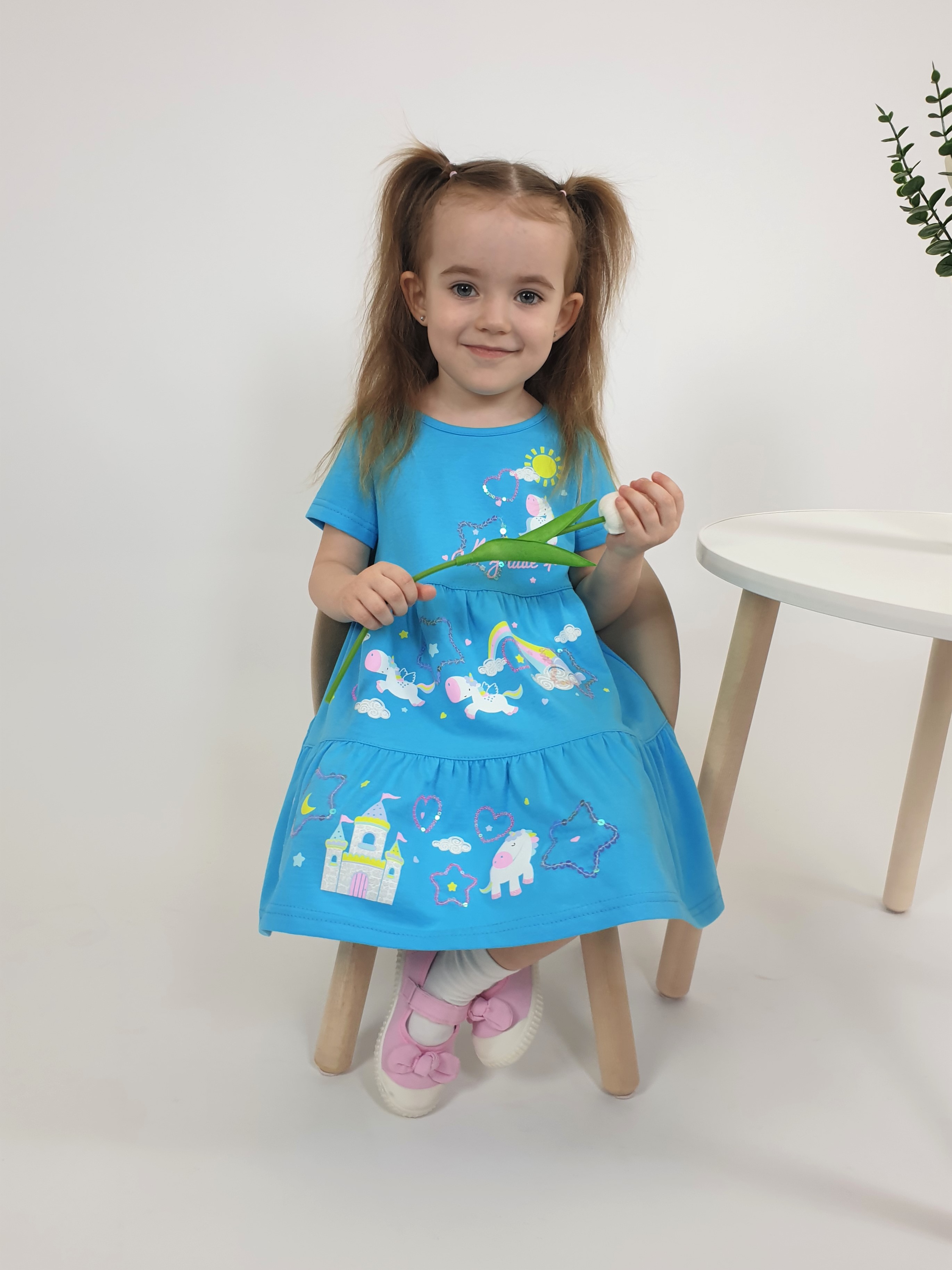 Изображение товара Детское платье Luneva 98 для девочек из хлопка с длинным рукавом и принтом