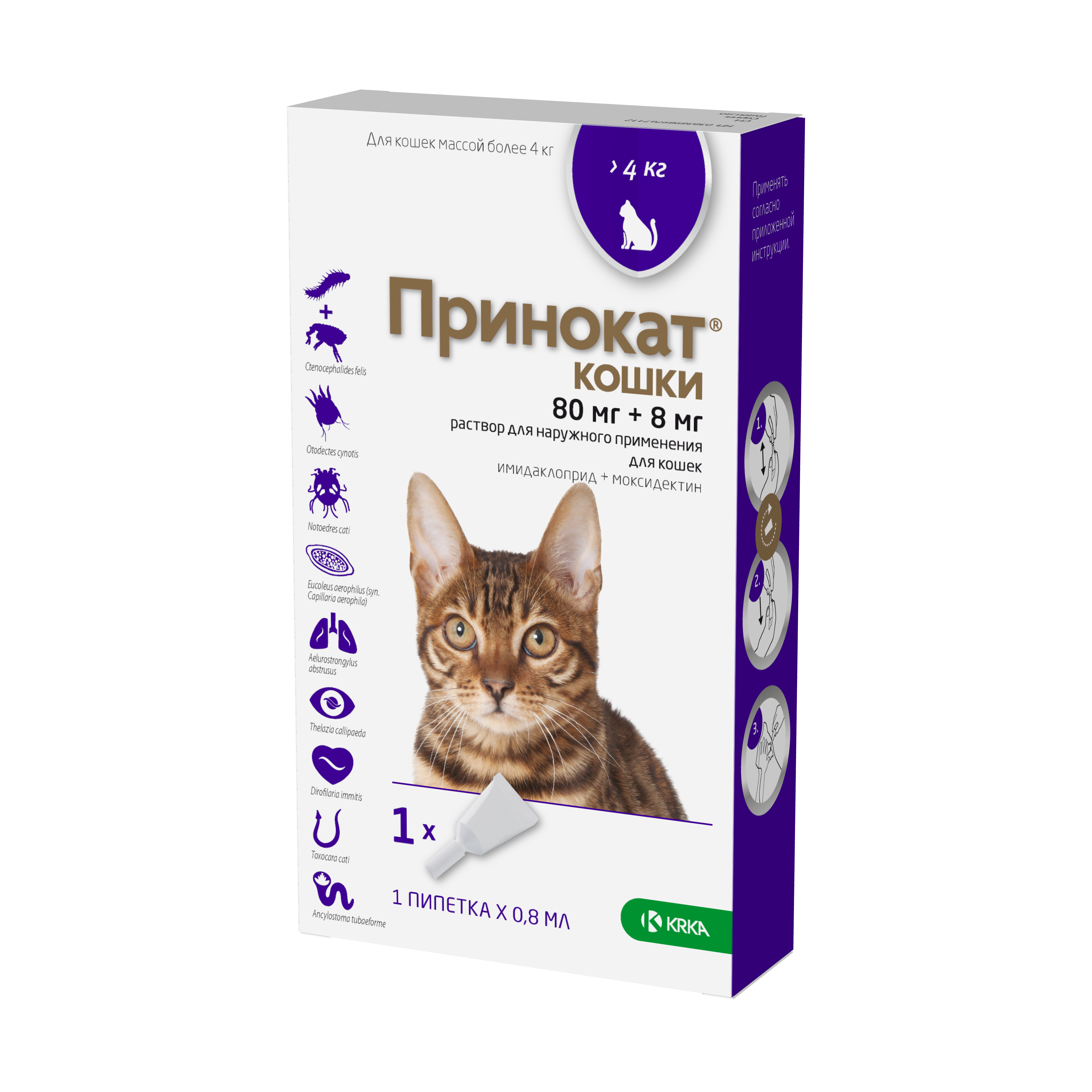 Капли на холку KRKA Принокат для кошек и хорьков более 4 кг 80мг - фото 1
