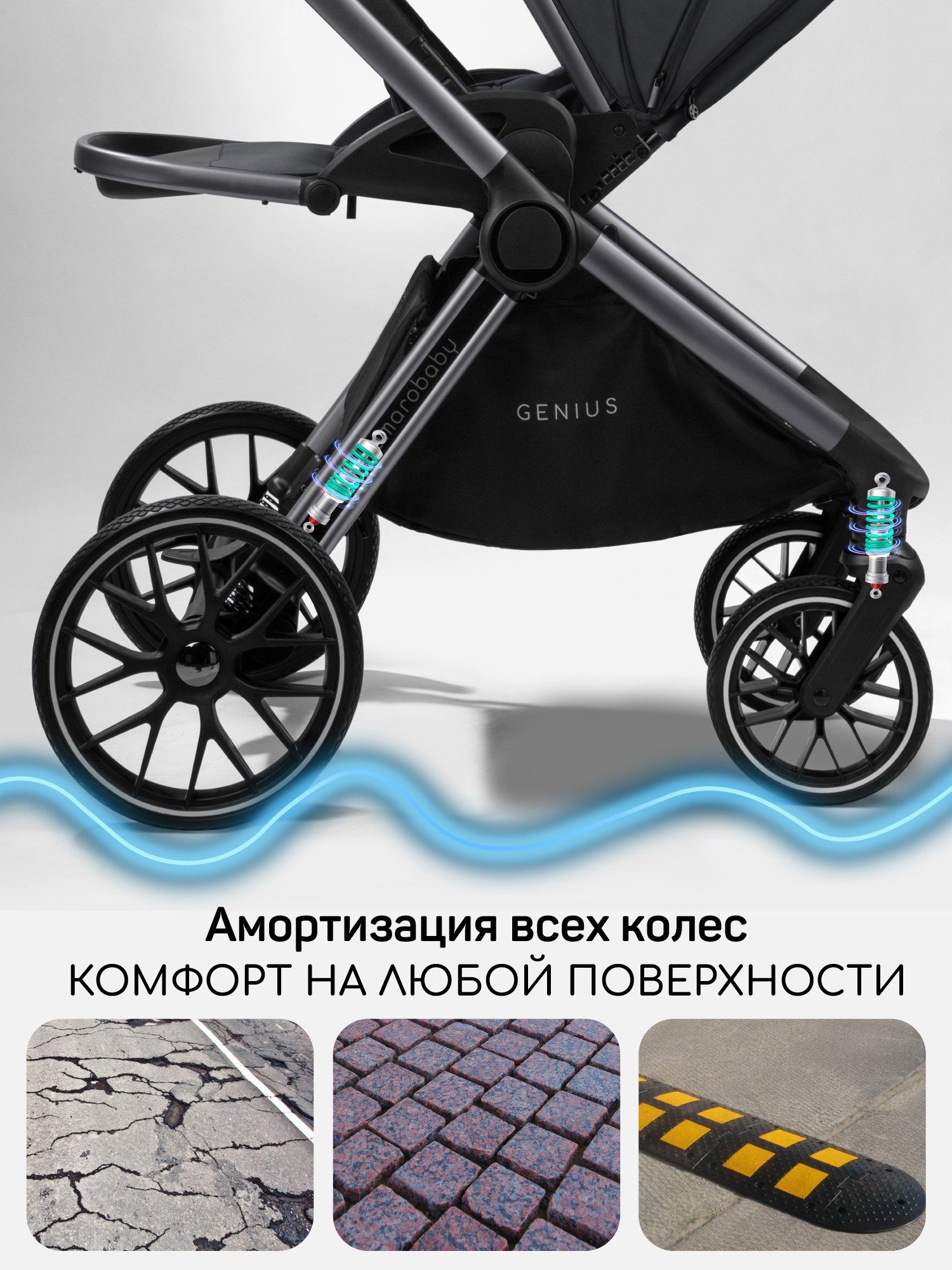 Коляска 2в1 Amarobaby Genius серый - фото 5