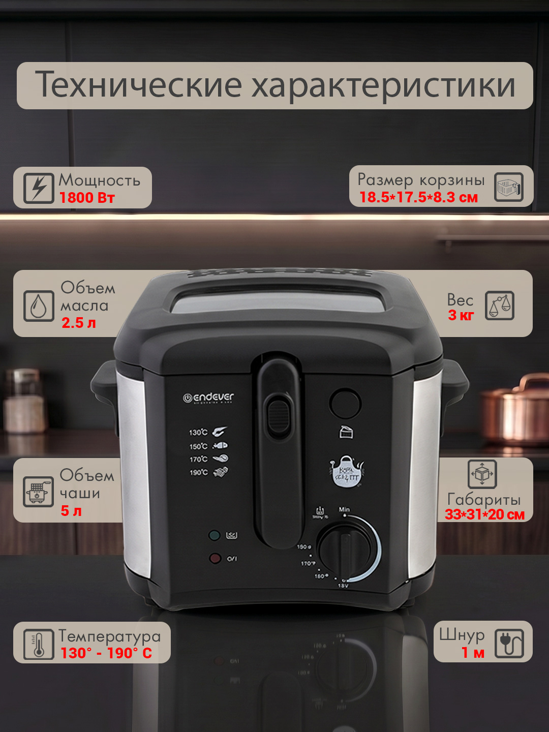Электрическая фритюрница ENDEVER Skyline FR-115 - фото 2