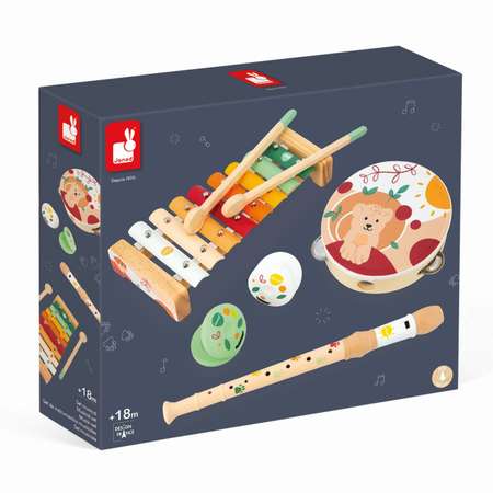 Игрушка музыкальная Janod металлофон, бубен, флейта, кастаньеты