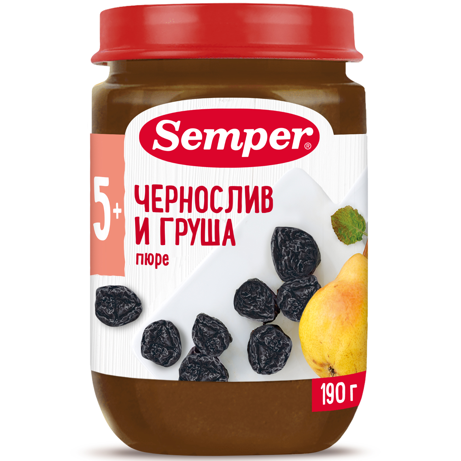 Пюре Semper Чернослив-груша с 5 мес 190 г - фото 1