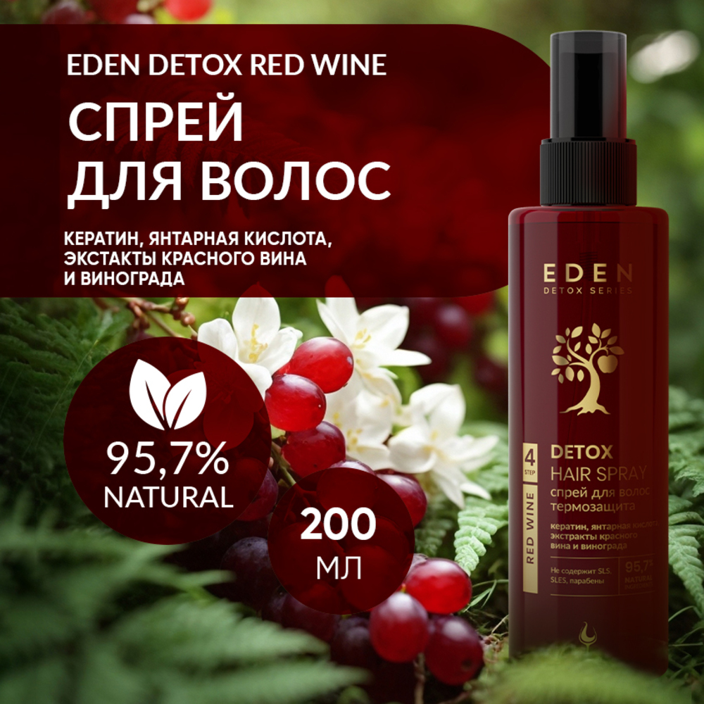 Спрей для волос EDEN DETOX Red Wine Термозащита 200мл - фото 1