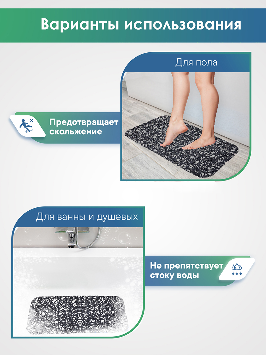 Коврик для ванной VILINA черный 35 x 72 см 1 шт. - фото 6