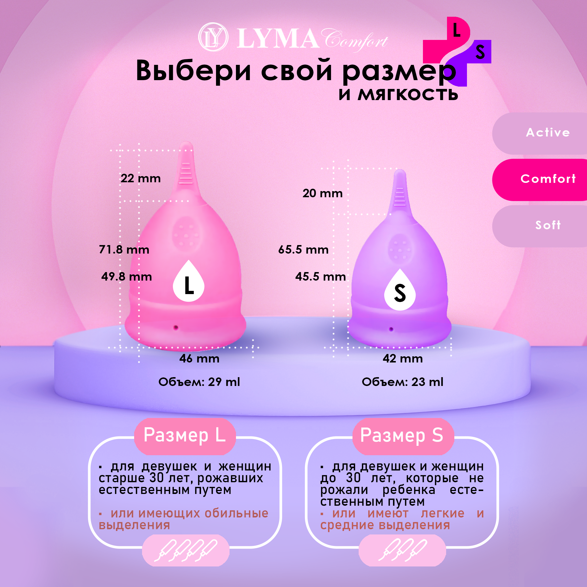 Чаша менструальная LYMA CUP Набор 2 шт многоразовые S и L Стерилизатор в комплекте - фото 3