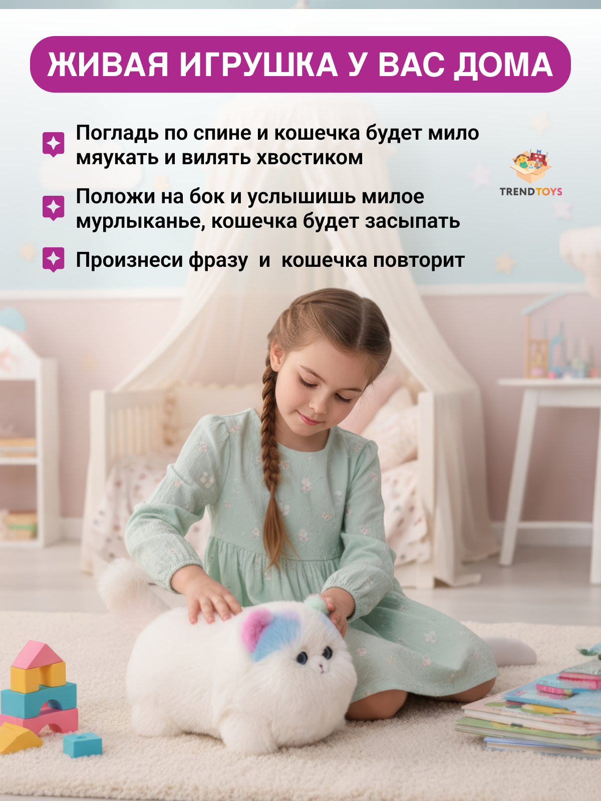 Мягкая игрушка TrendToys котик говорящий - фото 3