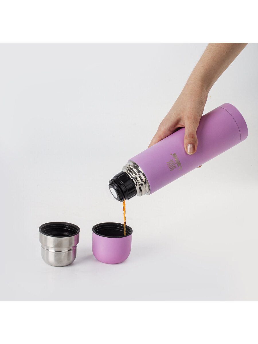 Термос Лайма классический с узким горлом 2 чашки 0.5 л нержавеющая сталь розовый - фото 15