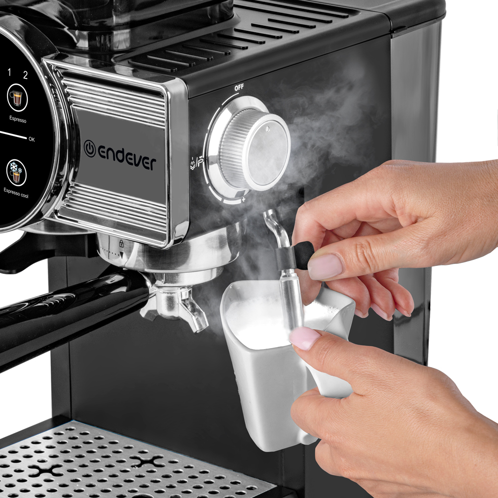 Кофеварка рожковая ENDEVER COSTA-1093 давление 20 Бар 1350 Вт 1.8 л встроенная кофемолка, капучинатор - фото 11