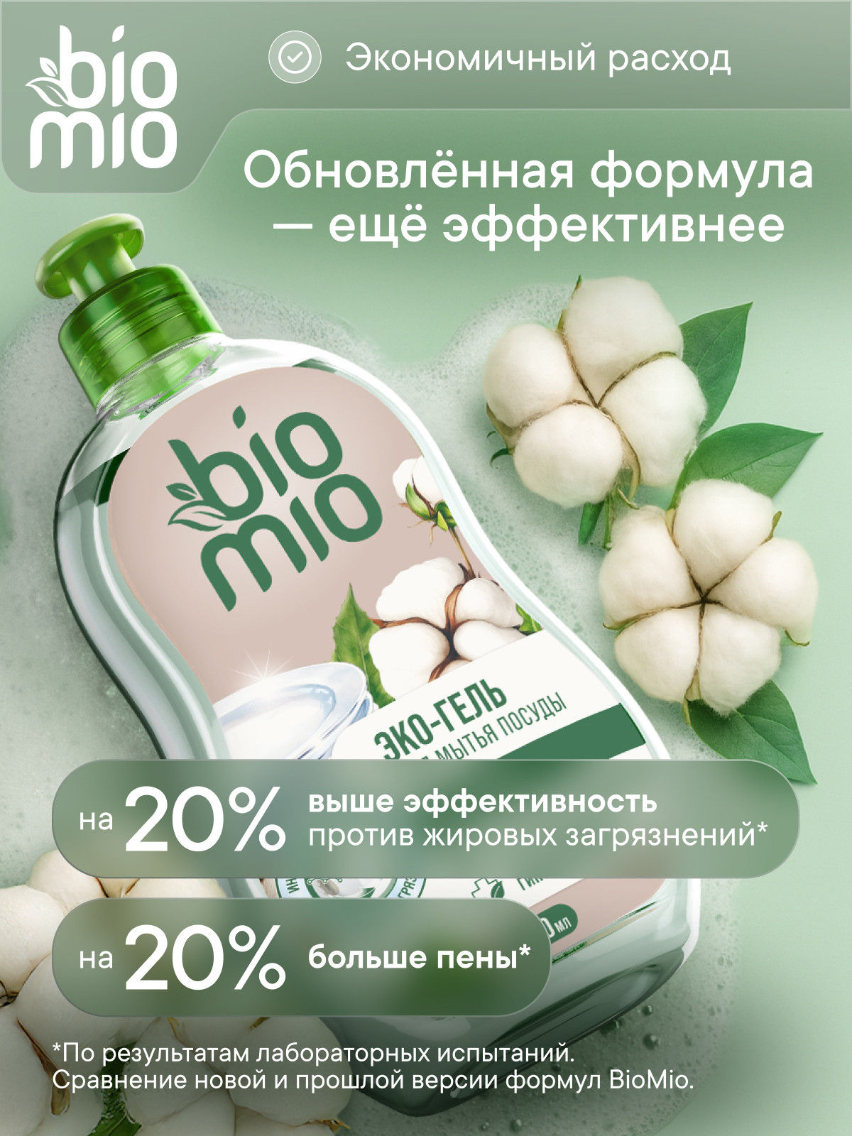 Средство для мытья посуды и овощей Bio Mio Bio-Care Хлопок 450мл - фото 3